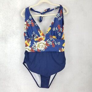 NEW Zaful Size 22 Floral One Piece Swimsuit Halter Neck Open back